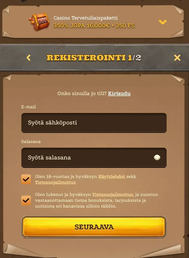 Rekisteröintilomake Lizaro-kasinolla